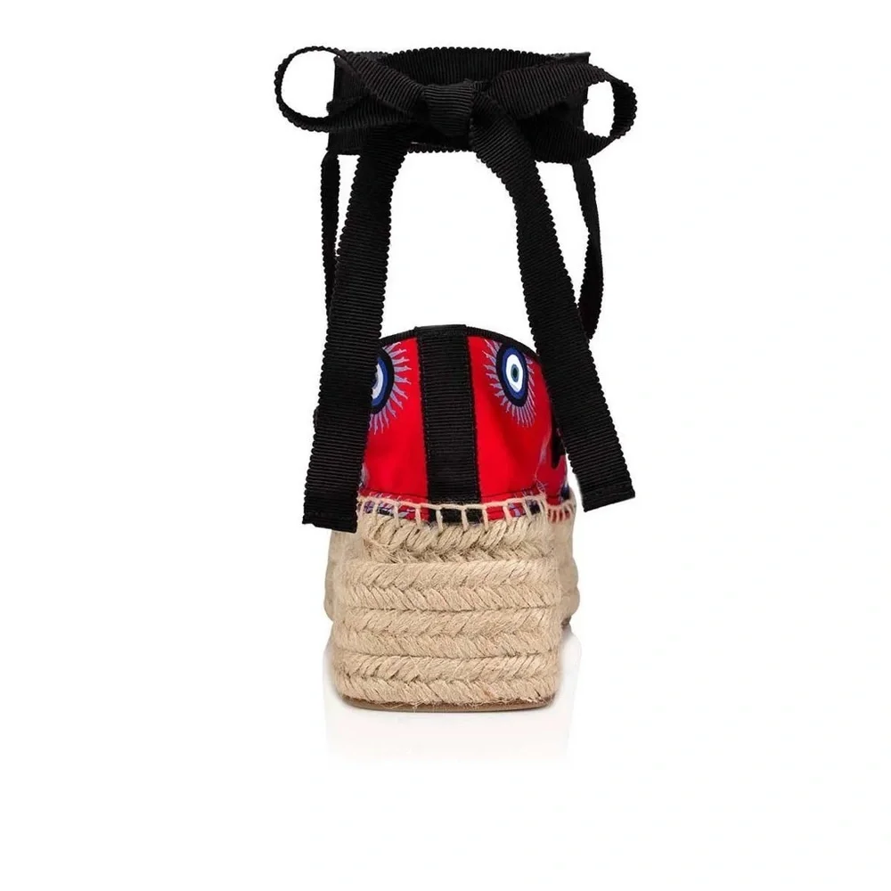 Christian Louboutin Red Espadrilles Evil Eye Platform Lace Up 9 39.5 Resort 🟡